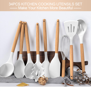 High Quality <b>Kitchen</b> Cooking <b>Gadgets</b> <b>Tools</b> Silicone Spatula Set Cooking Utensils <b>Kitchen</b> Utensils Set with Wooden Handle - Product Image 4