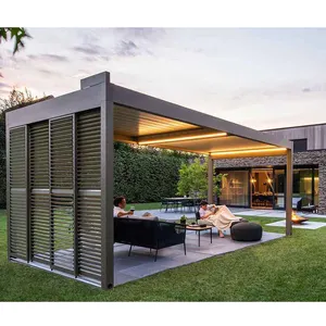 Impermeável Pergola Leisure Garden motorizado Louvered telhado alumínio Outdoor Bioclimatic Pergola alumínio