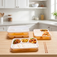 Boîte alimentaire carrée à quatre compartiments en plastique PP biodégradable, jetable, écologique, emballage pour restaurant du Guangdong
