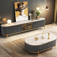 Ensemble meuble TV, console italien minimaliste avec dessus en marbre, table basse de luxe, meubles de salon