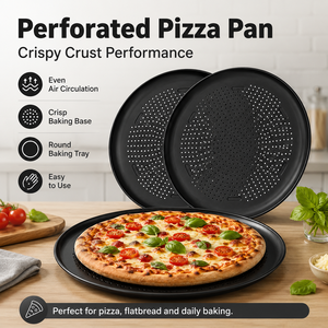 Emporio Paquete de 2 Sartenes Antiadherentes para Pizza de 16 Pulgadas, Bandeja de Acero al Carbono con Orificios Perforados, Libre de PFOA, PFOS, PTFE, Apta para Lavavajillas y Horno hasta 450°F - Product Image 5