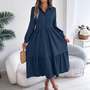 <span class=keywords><strong>Robe</strong></span> décontractée et ample pour femme, style européen, col en V, manches longues, à volants, 2026 - Product Image 3