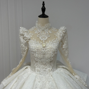 Robe de mariée de luxe Xs239 Jancember à manches longues, dos nu avec lacets, broderie de perles et cristaux, personnalisable - Product Image 4