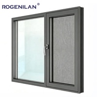 Ventana Abatible Moderna de Aluminio Impermeable Rogenilan, Ventana Exterior de Doble Vidrio Templado, Ventanas Personalizadas para Casas