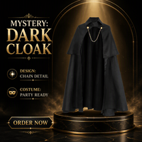 Cape longue vintage noire, manteau noble européen à col montant, costume de scène pour cosplay de vampire d'Halloween