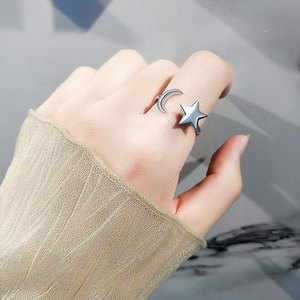 Anillos abiertos simples con forma de estrella y luna, Spinner de cobre, anillo I Love You, joyería minimalista, regalos románticos para novia - Product Image 3