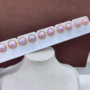 Boucles d'oreilles clous Red Bean Fashion en argent S925 avec perle Mabe rose 17 mm, sertissage clos plaqué or, bijoux classiques pour femme - Product Image 2