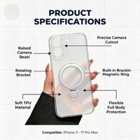 Coque de luxe en TPU avec béquille rotative pour 17 Pro Max, motif paysage urbain, finition litchi mate, antichoc magnétique, compatible charge sans fil