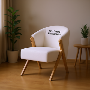 Fauteuil d'appoint moderne Db, revêtement blanc, structure en bois massif, fauteuil lounge minimaliste pour la maison, le bureau, le salon, la chambre à coucher - Product Image 2