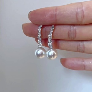 S925 Pure Silver Retro Japanese Style Diamond Studded <b>Pearl</b> Tassel <b>Dangle</b> <b>Earrings</b> Exquisite Luxurious Niche Design - Product Image 5