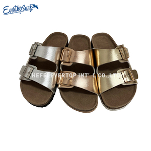 Sandales de plage plates pour femmes à double bride réglable avec boucle, <span class=keywords><strong>semelle</strong></span> en liège unie, style claquettes d'été - Product Image 2