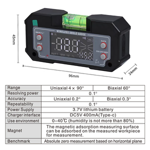 Digital Angle <strong>Gauge</strong>/Precision Inclinometer (Plastic) 0.2% Accuracy Rechargeable 3.7V Battery with Magnet OEM/ODM Customizable - Product Image 6