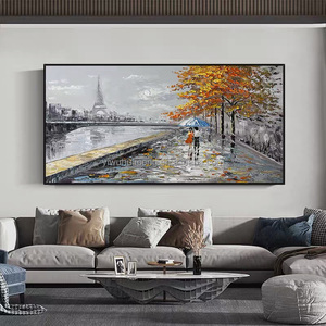 Torre de la calle con puente personas caminando río gris cuchillo lienzo <span class=keywords><strong>pintura</strong></span> al óleo fácil paisaje abstracto hecho a mano Original grande - Product Image 4