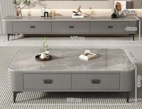 Table basse et meuble TV combinés en bois et pierre, avec rangement, pour petits appartements, installation murale, écologique, facile à nettoyer
