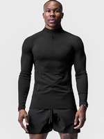 T-shirt Sport Homme à Manches Longues Personnalisable en Polyester Spandex, Fermeture Éclair, Uni, Séchage Rapide pour Fitness et Course