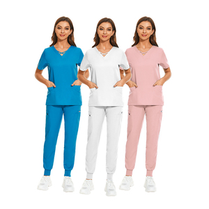 ชุดยูนิฟอร์มพยาบาลสีแดงเบอร์กันดีทันสมัยสำหรับผู้หญิง เสื้อครอปคอไขว้ กางเกงโยคะ 3 กระเป๋า ชุดสครับทางการแพทย์ ชุดยูนิฟอร์มโรงพยาบาล - Product Image 4