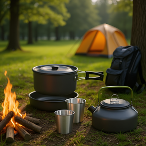 Juego de utensilios de cocina para exteriores Db de 12 piezas, ollas y sartenes de aluminio para acampar con taza, tenedor, cuchara y cuchillo para senderismo y picnic. - Product Image 2