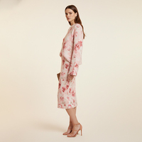 Ensemble jupe mi-longue et pull en laine mérinos mélangée à motif floral jacquard, coupe décontractée, col rond, pour femme