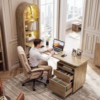 Escritorio para Computadora con Luces LED, Tomas de Corriente, Puertos USB, Estantería, Cajón para Archivos, Diseño Ecológico que Ahorra Espacio para Oficina en Casa y Juegos