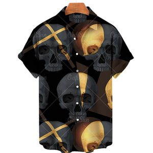 Vendita calda camicia Casual hawaiana da uomo con stampa teschi digitale 3D a quattro lati a maglia a maniche corte in sgualda-per l'estate - Product Image 4