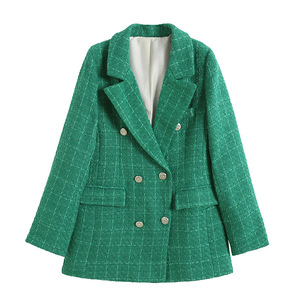 Nueva Moda: Abrigo de Mujer de Manga Larga, Texturizado, con Doble Botonadura y Largo Medio - Product Image 1