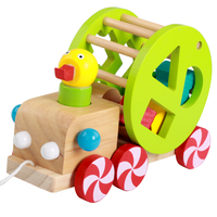 Jouet en bois Montessori personnalisé en gros, voiture à tirer, jouet éducatif écologique à enfilier, emballage en boîte colorée