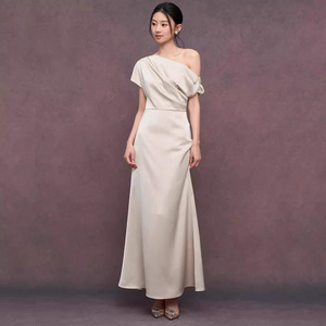 Nuevo vestido de dama de honor color champán, vestido largo de satén exclusivo, vestido ligero de alta gama - Product Image 3