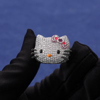 Bague tendance Hello Kitty en or 18 carats plaqué or, sertie de zircons 5A, style hip-hop, bijoux fantaisie pour femme, motif chat de dessin animé, vente chaude