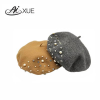 Nouvelle Collection Hiver 2026 : Béret en Feutre 100% Laine, Vente Directe Usine, Orné de Perles et Clous, Chaud et Décontracté pour Femme, Idéal pour l'Extérieur et les Fêtes
