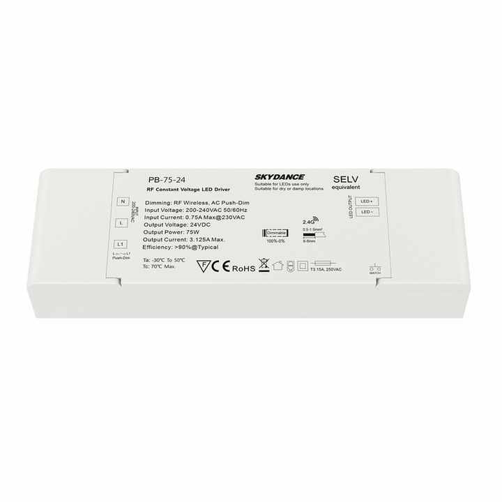CV 24V 75W Dimmable Power Supply with N.O. Button and 2.4G RF Remote Control for 24V LED Strip PB-75-24 - Lighting /