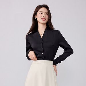 White V-neck Blouse Full Sleeve Chiffon Office Lady Professional Workwear Top - Product Image 2