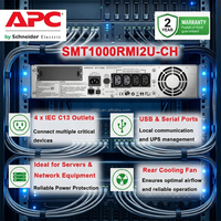 Schneider APC SMT1000RMI2U-CH Onduleur intelligent monophasé 1000VA/700W 2U en rack avec batterie au plomb-acide pour mini-servers et hubs réseau