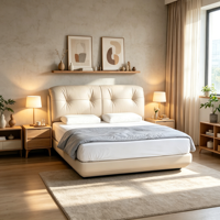 Lit King Size Luxe en Cuir Véritable avec Tête de Lit en Bois, Confortable et Doux, Style Nuage, Offre Spéciale