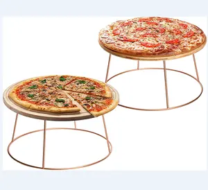 Suporte de bandeja metálico para pizza, conjunto de bandeja metálica em ouro rosado para servir plataforma e pedaleira