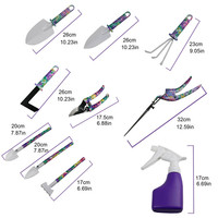 Ensemble de jardinage de 10 pièces, ensemble d'outils de jardinage à imprimé violet, boîte en plastique