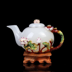 Service à thé Kung Fu en émail de jade blanc, 1 théière, 6 tasses, en porcelaine céramique, coffret cadeau pour entreprise, cadeau de mariage, cadeau de pendaison de crémaillère - Product Image 4
