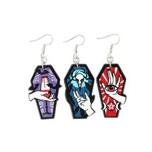 زوج من أقراط اليد المتدلية على شكل تابوت للسيدات مصنوعة من الأكريليك مناسبة كهدية عيد الميلاد للسيدات - Product Image 1