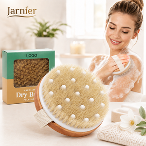 Cepillo Corporal Redondo de Bambú con Logotipo Personalizado Jarnier, Cepillo Facial de Cerdas Naturales para Exfoliación de la Piel y Cepillado en Seco - Product Image 3