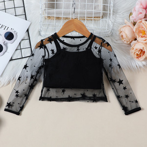 Hot Bán Ngọt Ngào Và Mát Mẻ Mô Hình Ngôi Sao Lưới Dài Tay Áo Mùa Thu Và Mùa Đông Cô Gái Ba Mảnh Thiết Lập Camisole + Áo + Váy Ngắn - Product Image 3