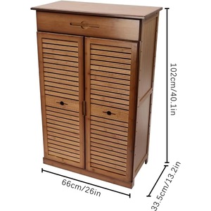 Brown bamboo louvered door cabinet with drawers and 5 shelves, multi-layer bamboo <b>shoe</b> <b>rack</b> storage cabinet - Product Image 3