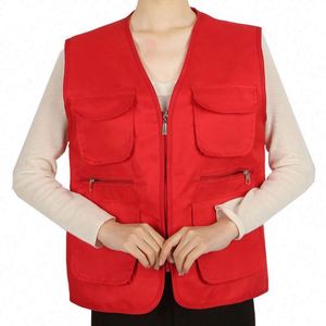 Custom Volunteer Unisex Polyester Work Vest <b>Jacket</b> Multi-Pocket High Visibility <b>Reflective</b> Silk Screen Printed Logo - Product Image 1