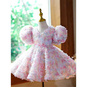 Özelleştirilmiş toptan bebek kız cemaat elbise yürüyor sarı kabarık prenses saçaklı etek elbise - Product Image 6