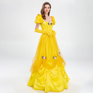 Disfraz de Halloween, Vestido Largo de Princesa de <span class=keywords><strong>la</strong></span> <span class=keywords><strong>Bella</strong></span> <span class=keywords><strong>y</strong></span> <span class=keywords><strong>la</strong></span> <span class=keywords><strong>Bestia</strong></span>, Amarillo Sexy, Adecuado para Actuaciones en Escenario, Fiestas <span class=keywords><strong>y</strong></span> Cosplay. - Product Image 2