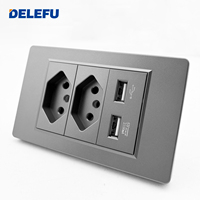 Barre de prises DELEFU grise 4x2 brésilienne à trois pôles avec interrupteur USB + Type-C pour panneau de montage mural encastré