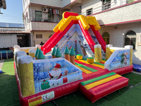Structure gonflable combinée toboggan et château rebondissant, thème Noël, résistante aux déchirures, pour événements et construction