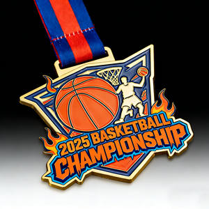 Medalla de Oro Personalizable para Campeonato de Baloncesto, Premio de Esmalte con Cordón a Rayas para Eventos Deportivos - Product Image 1