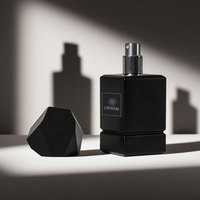 Bouteille de parfum vide rectangulaire noire de luxe personnalisée de 30ml 50ml 100ml avec bouchon noir