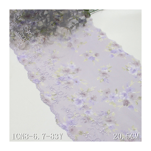 Elegante <span class=keywords><strong>Tulle</strong></span> Morbido <span class=keywords><strong>Colorato</strong></span> Stampato Larghezza 20CM con Ricamo Floreale Viola Chiaro, Bordatura in Pizzo Voile per Lingerie Femminile - Product Image 1