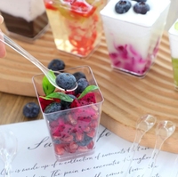 Ptpack Wegwerp Plastic Vierkante Mousse Beker Met Deksel Ijs Pudding Parfait Beker Transparante Dessertbeker