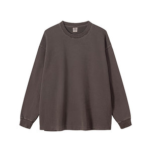 Algodón pesado 460gsm 100% algodón suelto liso en blanco Casual logotipo personalizado impreso hombres mujeres camisetas de manga larga - Product Image 5